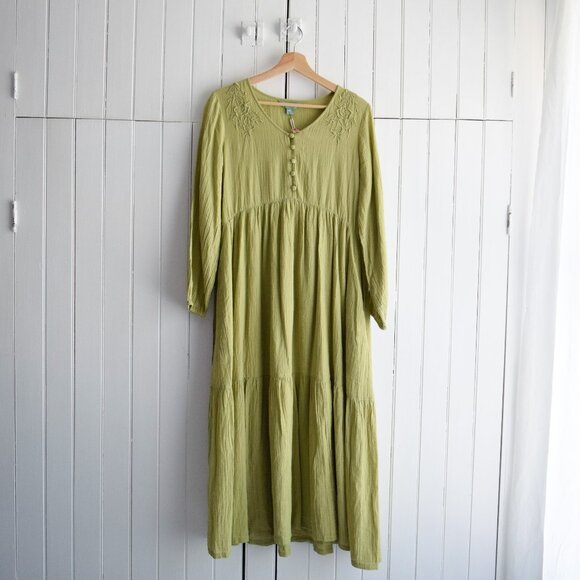 April Cornell chartreuse tiered dress - Picture 1 of 5